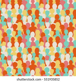 A Lot Of Colorful People Silhouettes, Crowd Of People Seamless Pattern