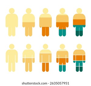 Colorful people stages segmentation. Colorful diagram infographic of cogwheel set. Segmented of 2, 3, 4, 5, and 6 parts.	