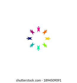 Colorful People In Together Circle Sign, Symbol, Artwork, Clipart, Logo Isolated On White