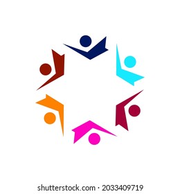 COLORFUL PEOPLE TOGETHER SIGN, SYMBOL, ART, LOGO ISOLATED ON WHITE