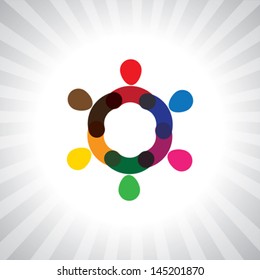 colorful people together as wheel or circle- simple vector graphic. This illustration can also represent children playing, kids having fun, employee meeting, workers unity & diversity, abstract people