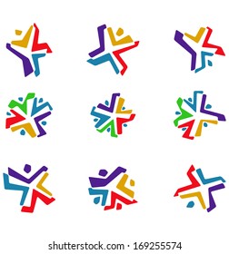 Colorful people vector logo template. Design icon set. You can use in the dance, yoga ,sport , part, game, kids, love and other organization concept of pattern.