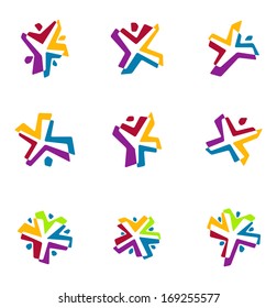 Colorful people vector logo template. Design icon set. You can use in the dance, yoga ,sport , part, game, kids, love and other organization concept of pattern.