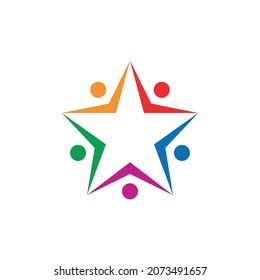colorful People and Wellness stars Logo Design Vector