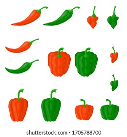 Colorful pepper vector drawing set. Vector illustration, line drawing set of pepper vector illustration. outline vector pepper set, capsicum green, red capsicum,