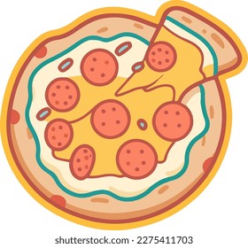 Colorful Pepperoni Pizza Flat Cartoon Illustration