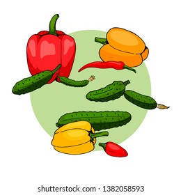 Colorful peppers and fresh cucumbers for your design.
