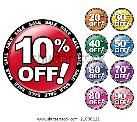 Colorful percent OFF icons/symbols to use for a store sale or bargain.