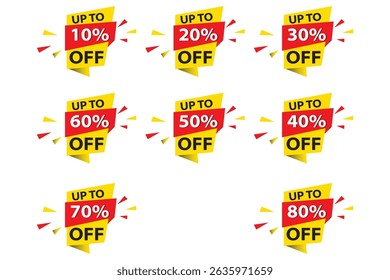 A colorful percentage banner poster and template design with text of up to 10% to 80% design. eps fully editable template. business and eCommerce art box design. sale banner social media post design. 