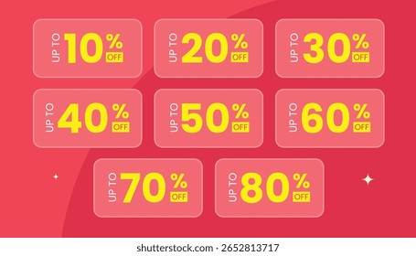 Colorful percentage discount label set for marketing use for e-commerce, sales banners, digital ads, and social media campaigns.