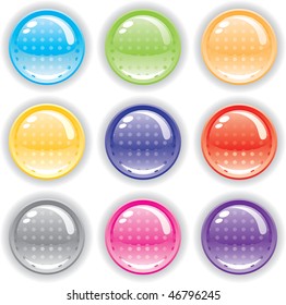 Colorful perforated button set. Vector illustration (EPS8). All parts (object) closed, possibility to edit.  Without a transparency. Isolated on a white background.