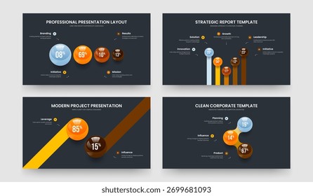 Colorful Performance Four Five Two Three Element Graph Frame Design Vector Illustration Bundle. Digital Overview 4 5 2 3 Step Diagram Slide Template Set.