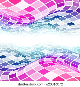 Colorful perspective pixel pattern. Blue and pink pixel background.