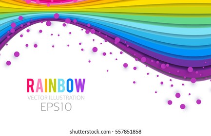 Colorful Perspective Rainbow Wave Background. Bright Motion with Confetti. Happy Space. Vector illustration
