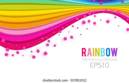 Colorful Perspective Rainbow Wave Background. Bright Motion with Confetti. Happy Space. Vector illustration