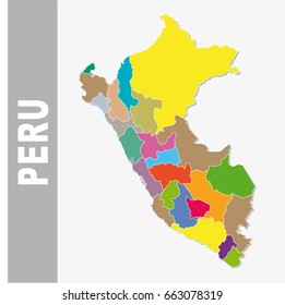 Colorful Peru administrative and political vector map