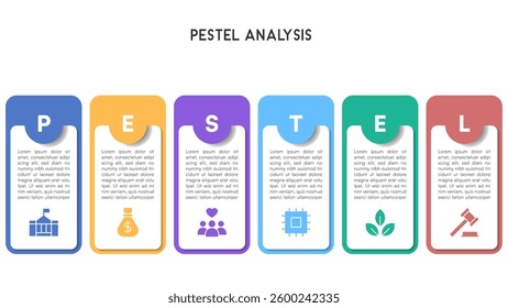 Colorful PESTEL Analysis Infographic with Rectangular Cards and Modern Layout Vector Illustration