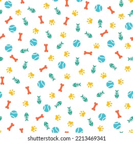 Colorful pet elements seamless pattern with white background.