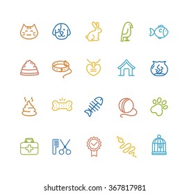 Colorful Pet Outline Icon Set. Vector illustration