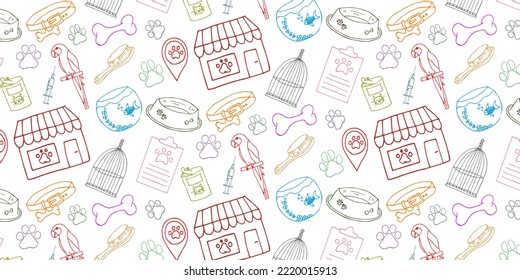 Colorful Pet Shop Vector Hand Drawn Pattern