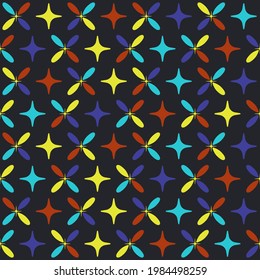 Colorful petals ornament. Seamless petals and black background. Vector and same multicolor petals original pattern.