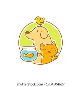 Colorful pets dog cat icon sticker