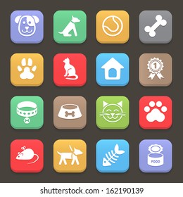 Colorful Pets icons set for web or mobile. Vector illustration