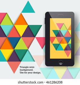 Colorful phone design with triangle background