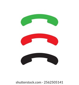 Colorful phone icons. Green, red, and black receivers. Vector communication symbols.
