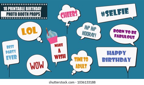 Colorful photo booth props set vector illustration. Collection of  birthday party  speech bubbles. Perfect for photobooth shooting 