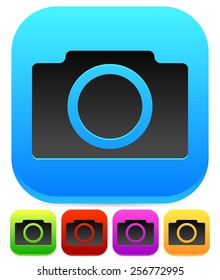 Colorful Photo Camera Icons - W/ Rounded Black Camera Symbol