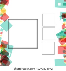Colorful photo frames, vector illustrations. square borders with various colors and transparent patterns that are isolated on a white background