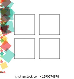 Colorful photo frames, vector illustrations. square borders with various colors and transparent patterns that are isolated on a white background