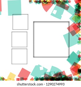 Colorful photo frames, vector illustrations. square borders with various colors and transparent patterns that are isolated on a white background