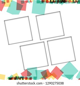 Colorful photo frames, vector illustrations. square borders with various colors and transparent patterns that are isolated on a white background