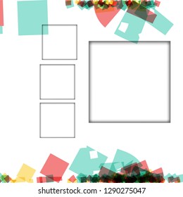 Colorful photo frames, vector illustrations. square borders with various colors and transparent patterns that are isolated on a white background