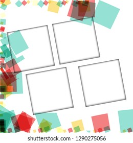Colorful photo frames, vector illustrations. square borders with various colors and transparent patterns that are isolated on a white background