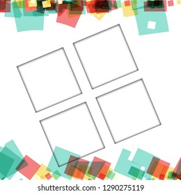 Colorful photo frames, vector illustrations. square borders with various colors and transparent patterns that are isolated on a white background
