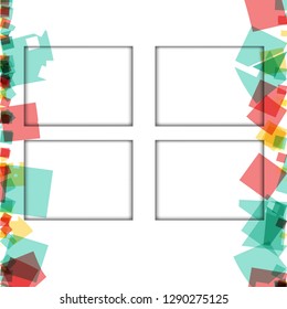 Colorful photo frames, vector illustrations. square borders with various colors and transparent patterns that are isolated on a white background