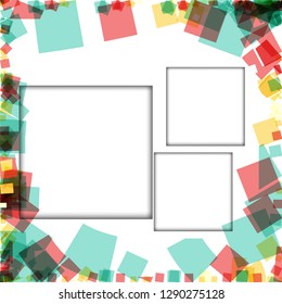 Colorful photo frames, vector illustrations. square borders with various colors and transparent patterns that are isolated on a white background