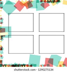 Colorful photo frames, vector illustrations. square borders with various colors and transparent patterns that are isolated on a white background