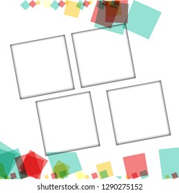 Colorful photo frames, vector illustrations. square borders with various colors and transparent patterns that are isolated on a white background