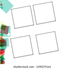 Colorful photo frames, vector illustrations. square borders with various colors and transparent patterns that are isolated on a white background