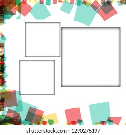 Colorful photo frames, vector illustrations. square borders with various colors and transparent patterns that are isolated on a white background