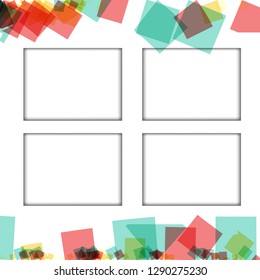 Colorful photo frames, vector illustrations. square borders with various colors and transparent patterns that are isolated on a white background