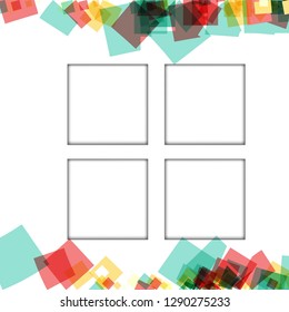 Colorful photo frames, vector illustrations. square borders with various colors and transparent patterns that are isolated on a white background