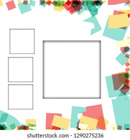 Colorful photo frames, vector illustrations. square borders with various colors and transparent patterns that are isolated on a white background