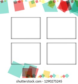 Colorful photo frames, vector illustrations. square borders with various colors and transparent patterns that are isolated on a white background