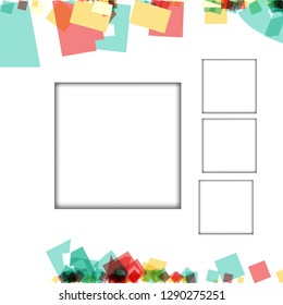 Colorful photo frames, vector illustrations. square borders with various colors and transparent patterns that are isolated on a white background