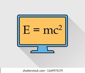 Colorful Physics Icon. E=mc square equation on computer screen